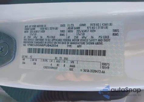 2023 Ford Escape Active из США, поврежденный, VIN 1FMCU0GN8PUB42534